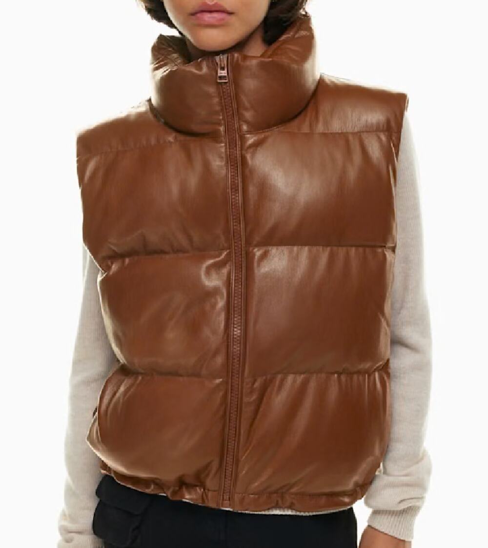 Aritzia Wilfred Free Vista Puffer Vest Vegan Funnel Neck Pockets Brown Small